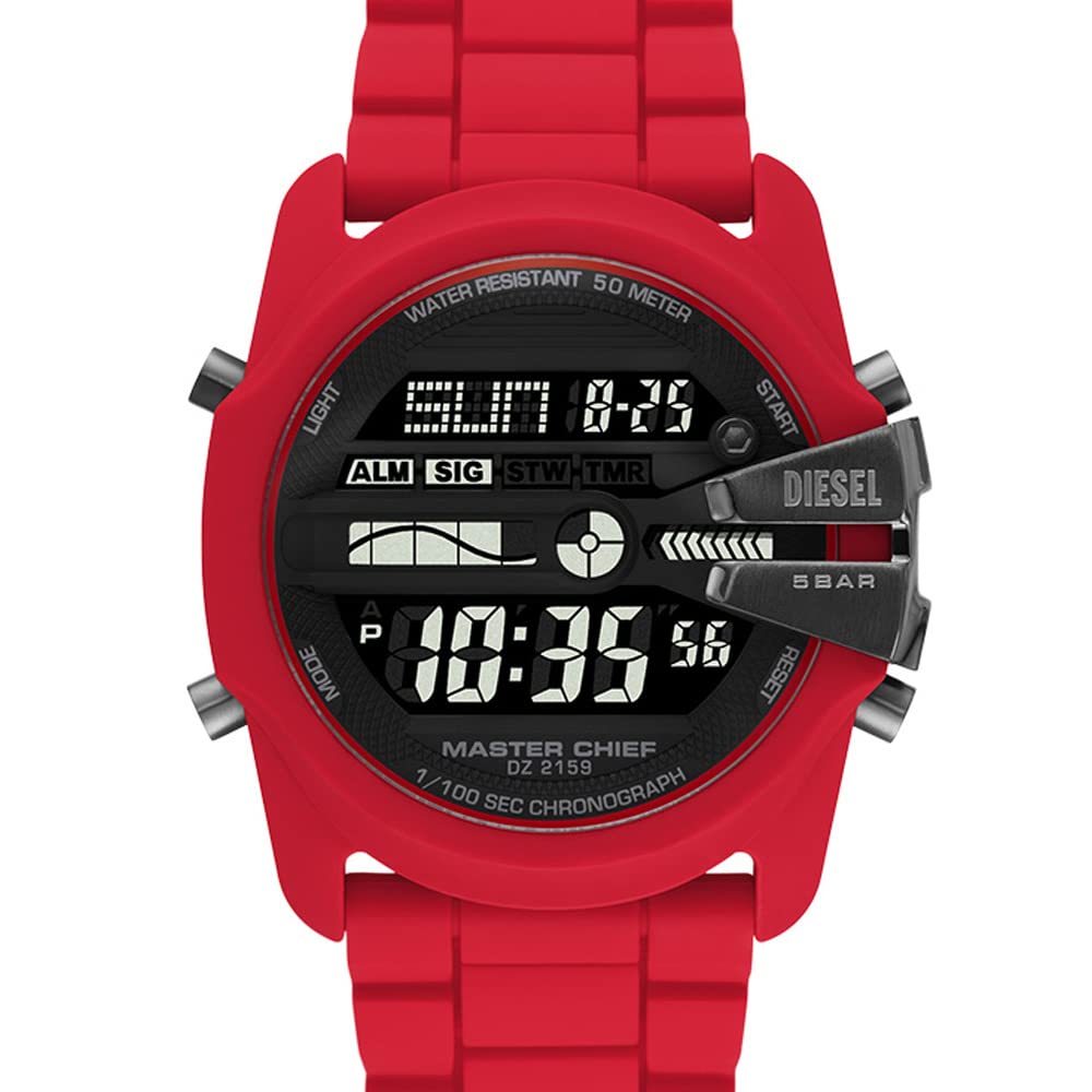 Diesel Men's Master Chief Stainless Steel Quartz Watch, Red Digital, One Size, Master Chief