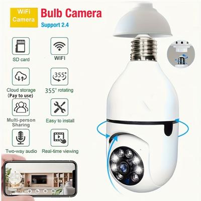 Câmera de Segurança Lâmpada com Rotação/Inclinação 360°, Áudio Bidirecional, Transmissão de Vídeo Instantânea, Compartilhamento com Múltiplas Pessoas, Armazenamento em Nuvem e Cartão SD (não incluído)
