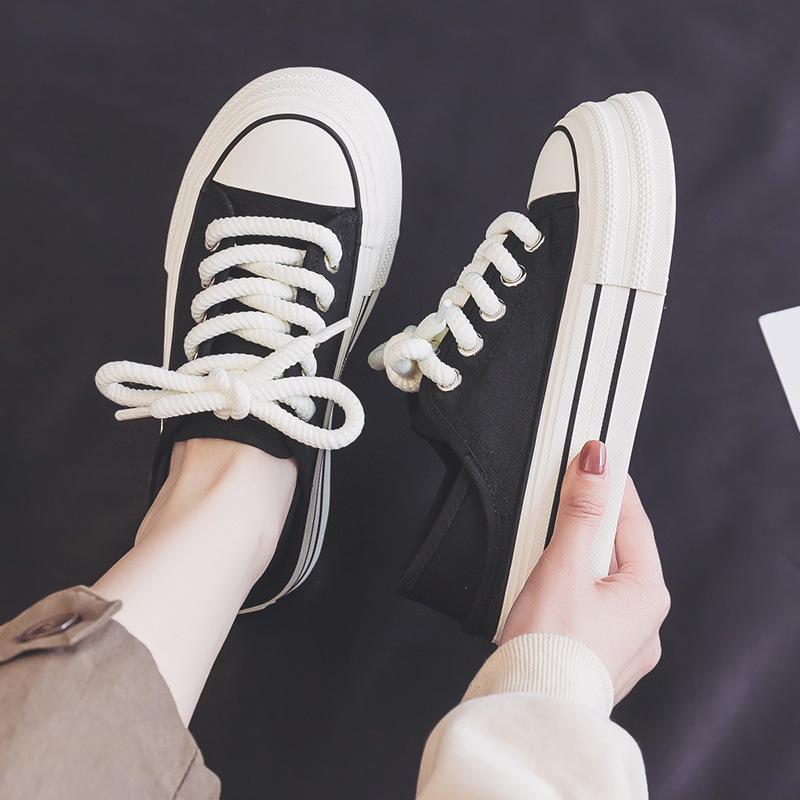 2025 summer new breathable canvas shoes female running student board shoes white shoes ins Korean version two shoes K05