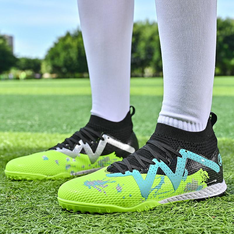 34-45unisex Football Shoes High-top Elastic Sock Mouth Rubber Soft Bottom TF Football Shoes Children Training Football Boots