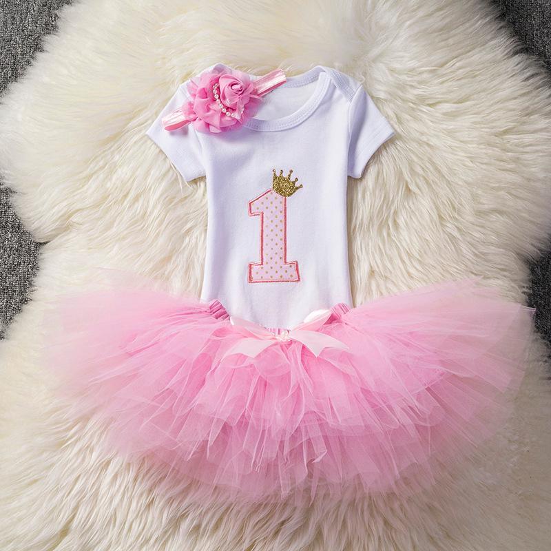 3PCS Baby Girl First Romper Tutu Tops+Skirt+Headband Pricess Party Outfit Set UK