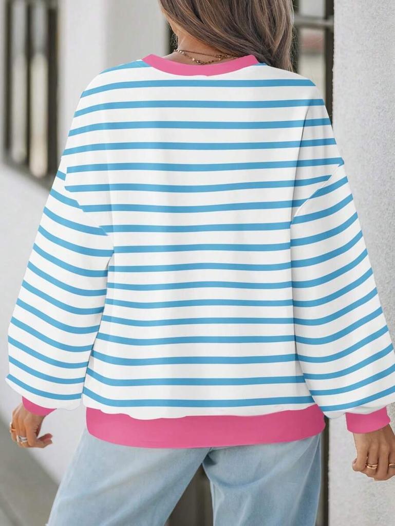 2026 Autumn/Winter Women's Round Neck Striped Long Sleeve Loose T-shirt