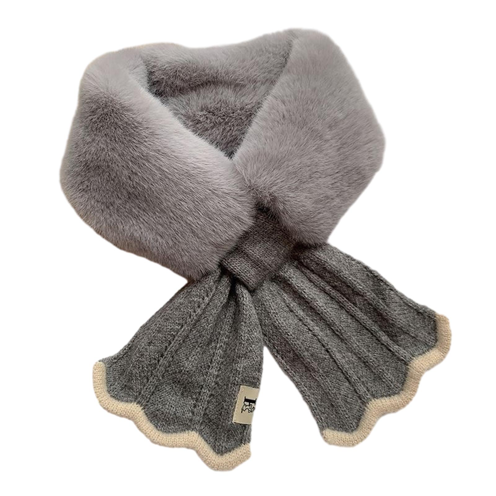 Winter Cross Furry Neck Wrap Cross Warm Scarf Neck Guard Woman Shawl Neck Gaiter for Women Girl Knitted Thick Warm Scarf серый