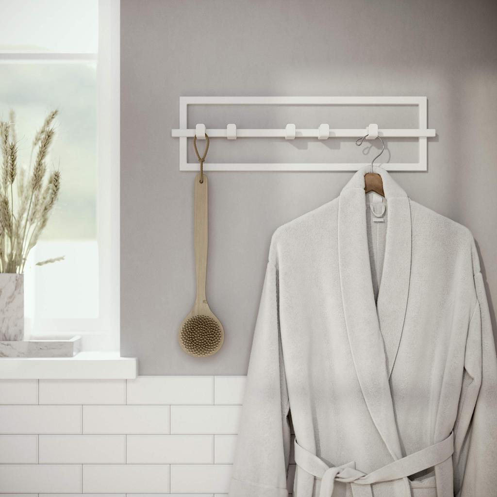 Umbra CUBIKO Wall Hooks, 5-Row, Adjustable Width, Wall-Mounted, White, 21016881660