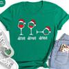 Santa Drink Wine Tshirts, Christmas Red Wine Tees, Christmas Party Tshirts, Christmas Wine Glass Graphic Tees, Family Xmas Party Gifts