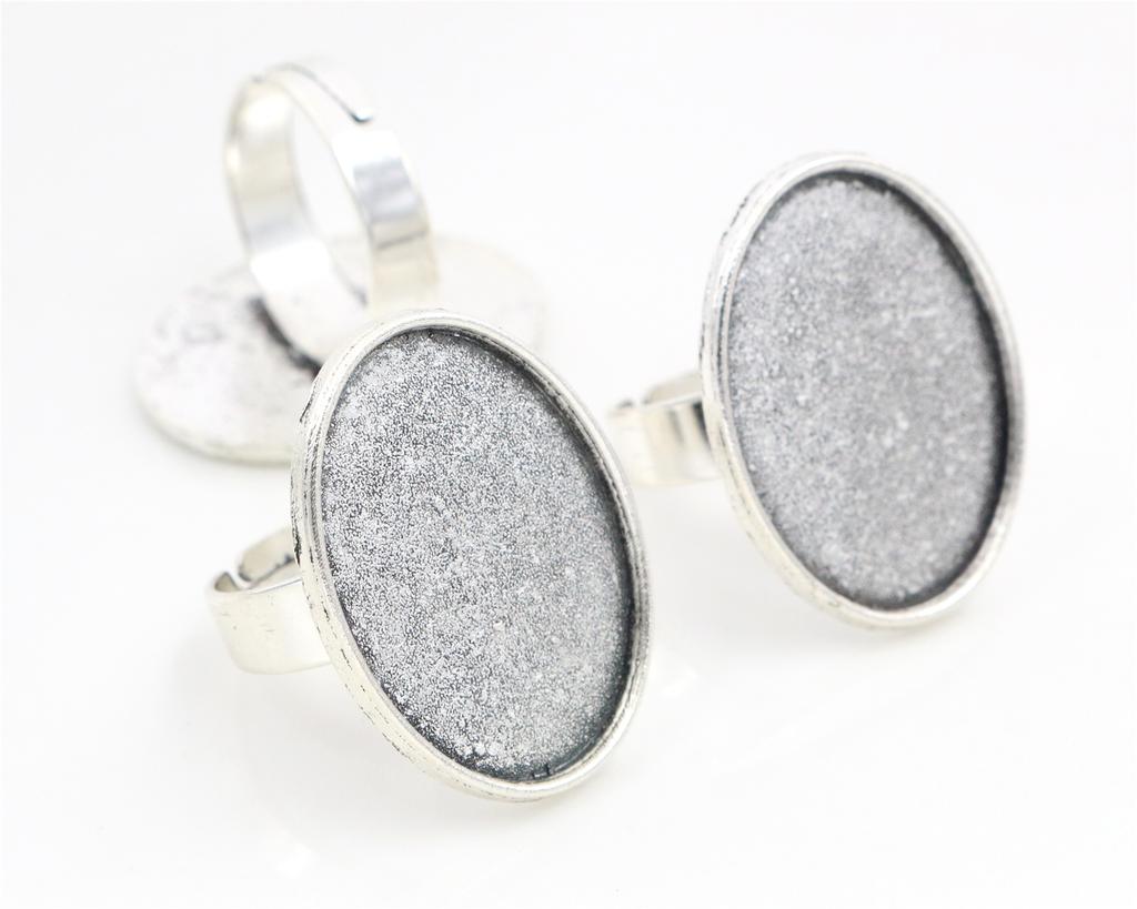 18x25mm 5pcs Antique Bronze and Antique Silver Plated Brass Oval Adjustable Ring Settings Blank/Base,Fit 18x25mm Glass Cabochons