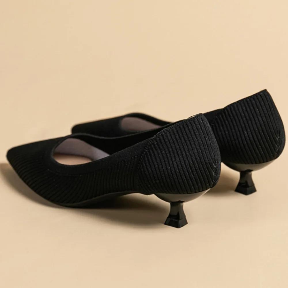 Damen Schuhe mit niedrigem Absatz Pumps Damenschuhe mit spitzer Zehenpartie weiche Sohlen Gestrickte mittelhohe Absätze Einzelne Schuhe für Damen kleiner Absatz