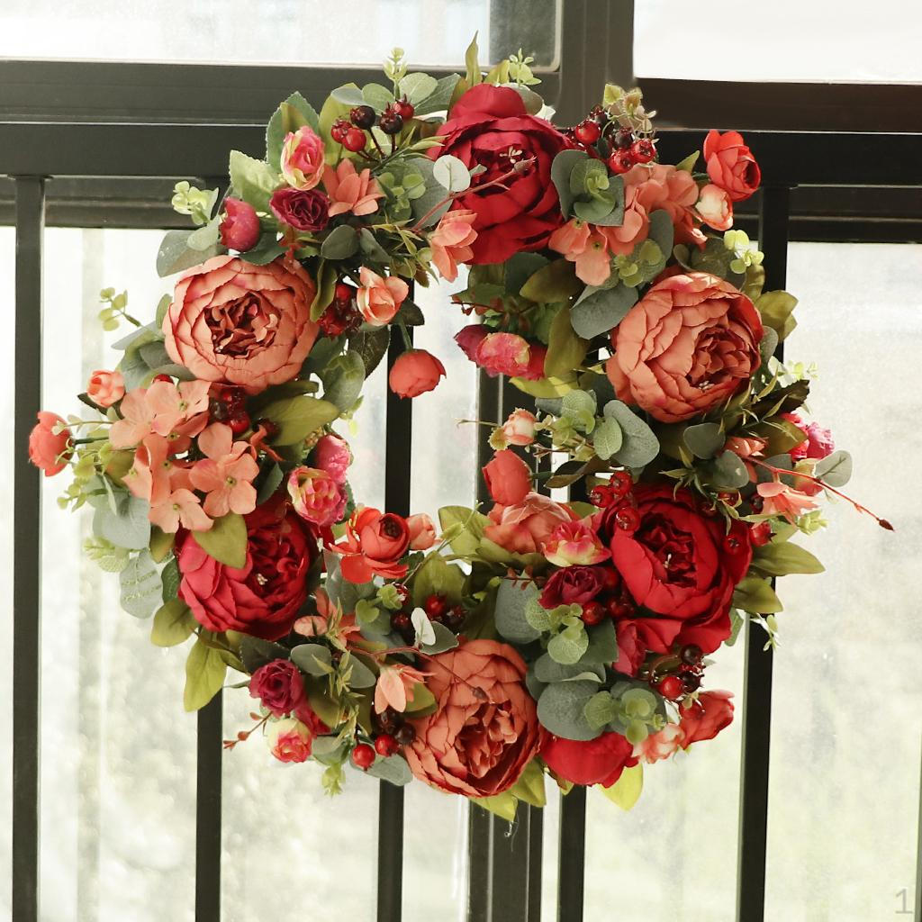

Christmas Artificial Rattan Silk Peony Flower Wreath Hanging Decor