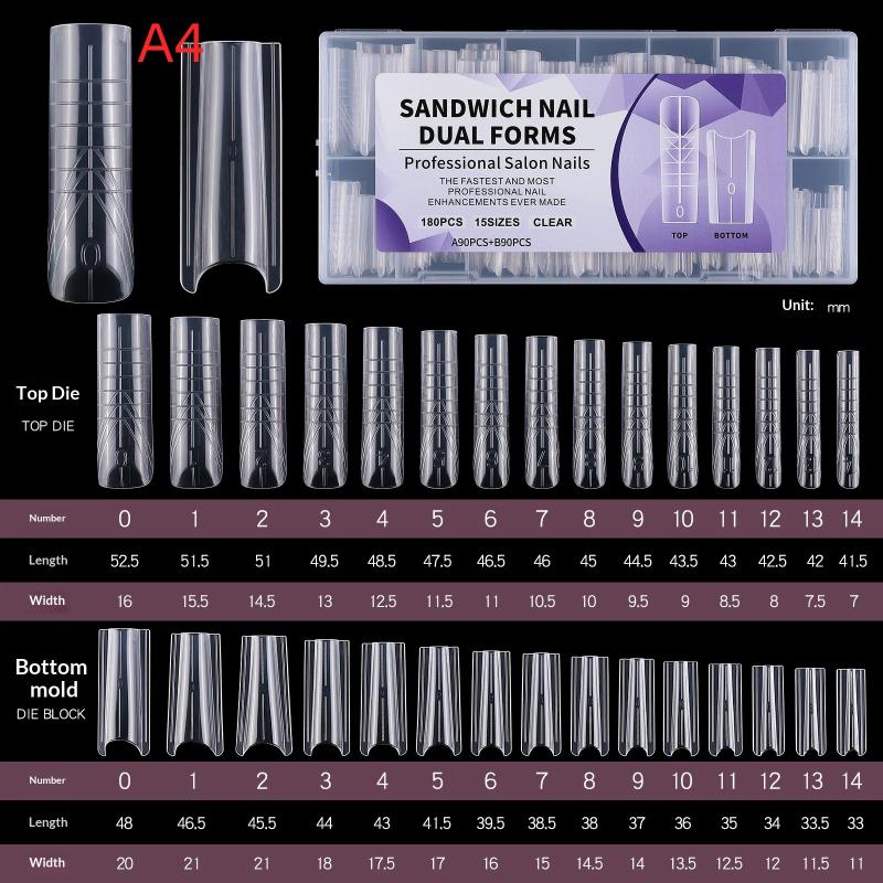 180Pcs Nail Extension Sandwich Dual Nail Forms Molds No Crack Easy Shape Oval Coffin for Beginner Professional Use
