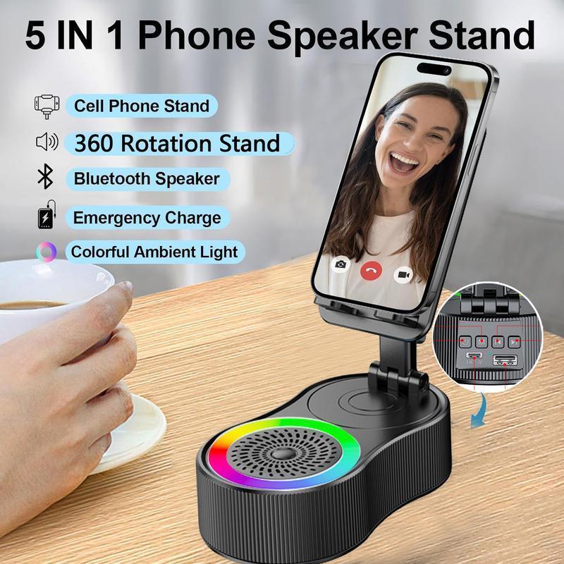Cell Phone Holder With LEd Light Bluetooth Speaker Adjustable Tablet Bracket Support Portable Foldable Selescopic Stand Wireless Loudspeaker