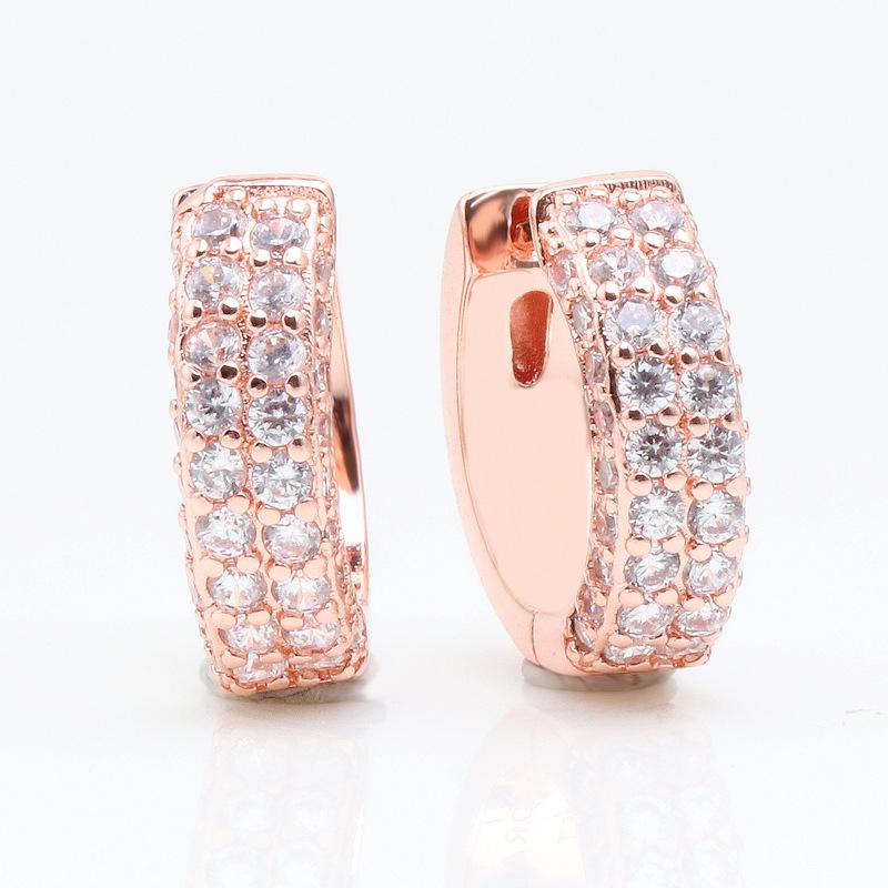 Pan Jia Rose Gold Diamond Pavé Double Row Earrings: Elegant Gift for Women White Copper