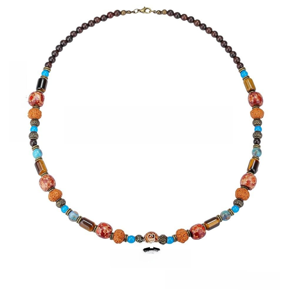 Vintage Tiger Eye Beaded Necklace For Men Geometric Style Ethnic Fashion Accessory