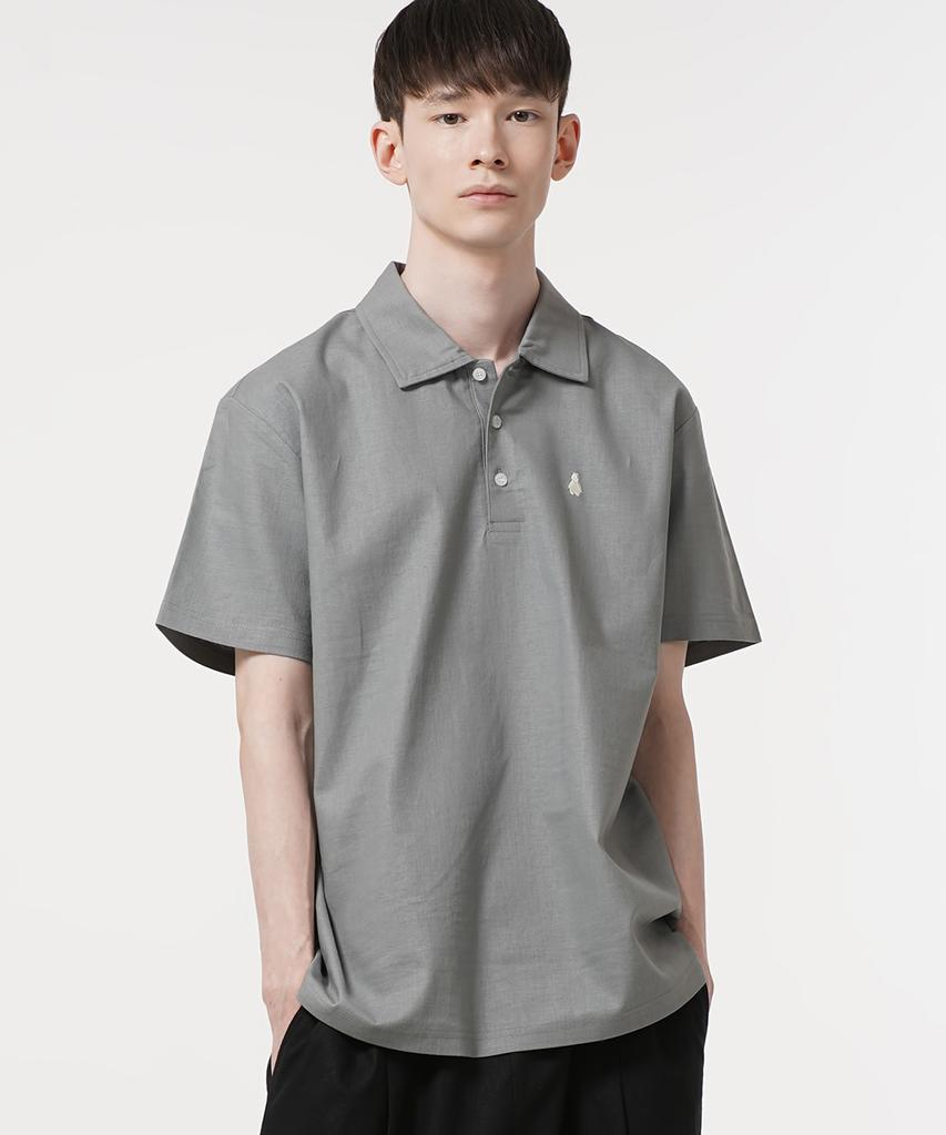 GAKKAI UNIONS Linen Short Sleeve Collared T-Shirt Gray
