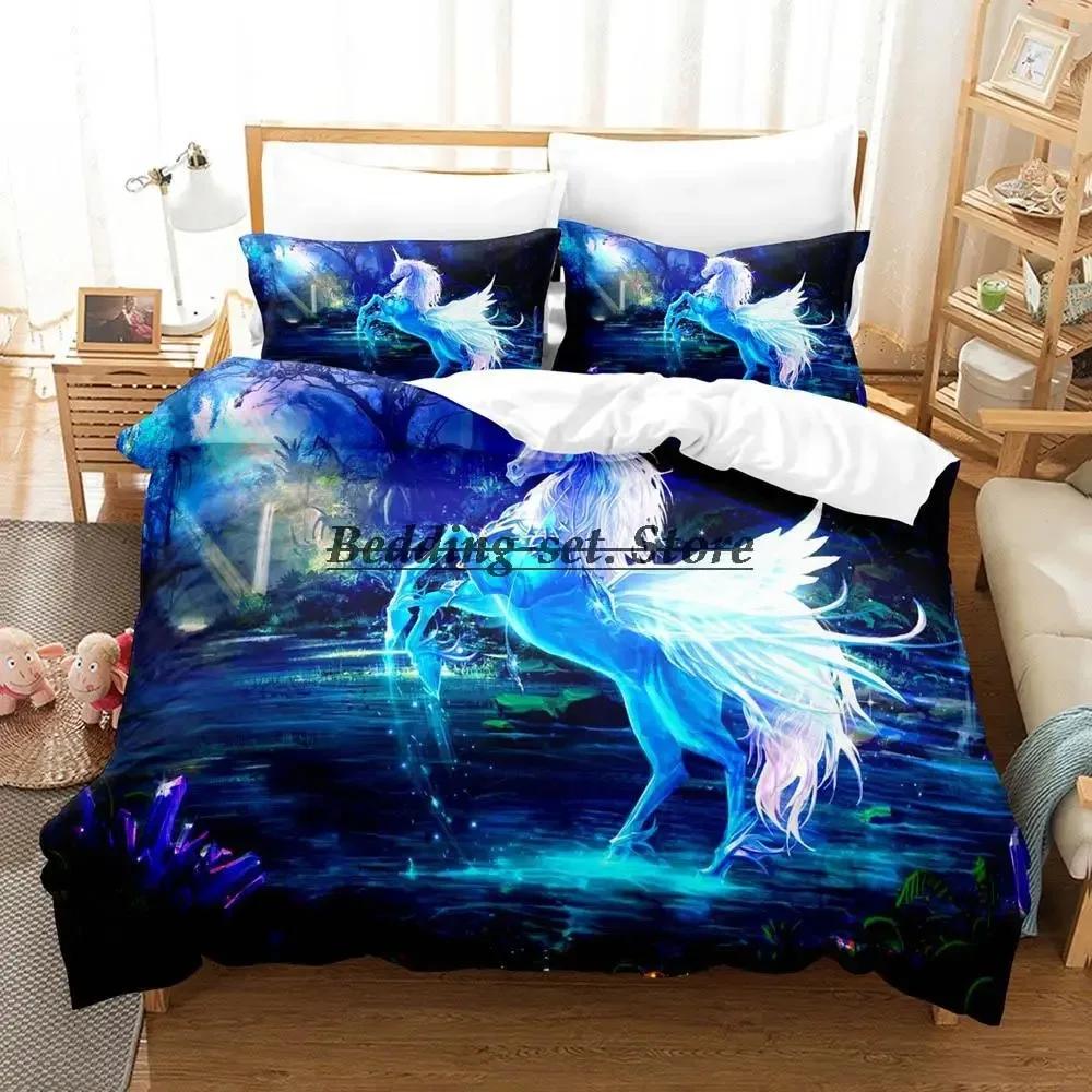 Regenbogen Pferd Einzelhorn Bettwäsche Set Einzel Twin Full Queen King Size Bett Set Aldult Kid Schlafzimmer Duvetcover Sets Bettlaken Set