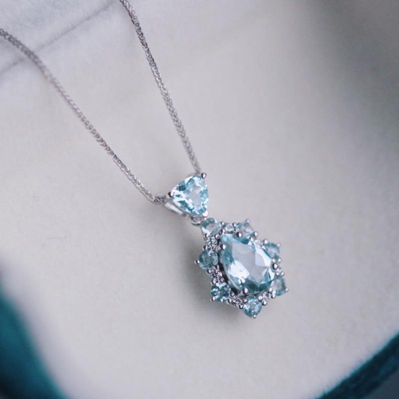 Серебряное ожерелье с аквамарином S925 для женщин - Летняя мода, Легкая роскошь, Цепочка на ключицу, Нишевый дизайн, 2021