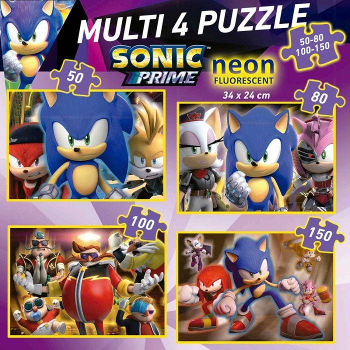 Puzzle phosphorescent - EDUCA - Multi 4 Sonic Prime Neon - 50-150 pièces - 34x24 cm - Multicolore