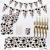 High-quality Party Tableware Set Black Brown Cow Print Paper Plates Cups And Utensils