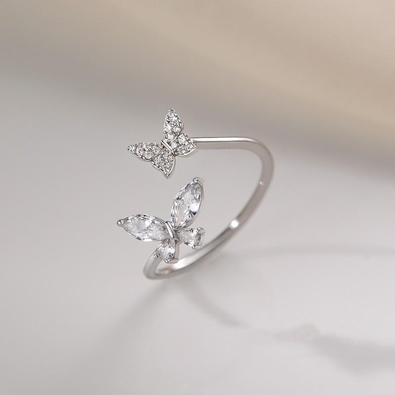 925 Sterling Silver Butterfly Pinky Ring for Women - Niche Design, Light Luxury, Adjustable Plain Band 