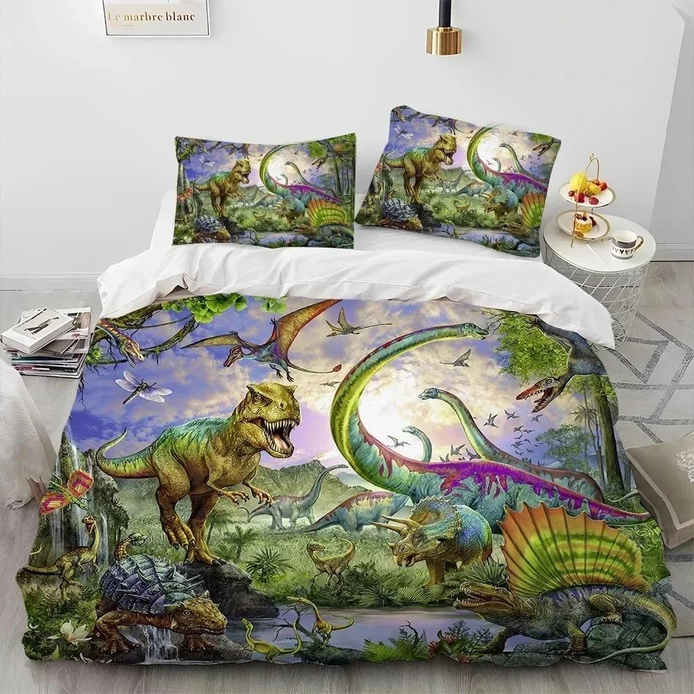 3D Cartoon Dinosaur Illusion Comforter Bedding Set,Duvet Cover Bed Set Quilt Cover Pillowcase,Queen Bedding Set for Boys Gift