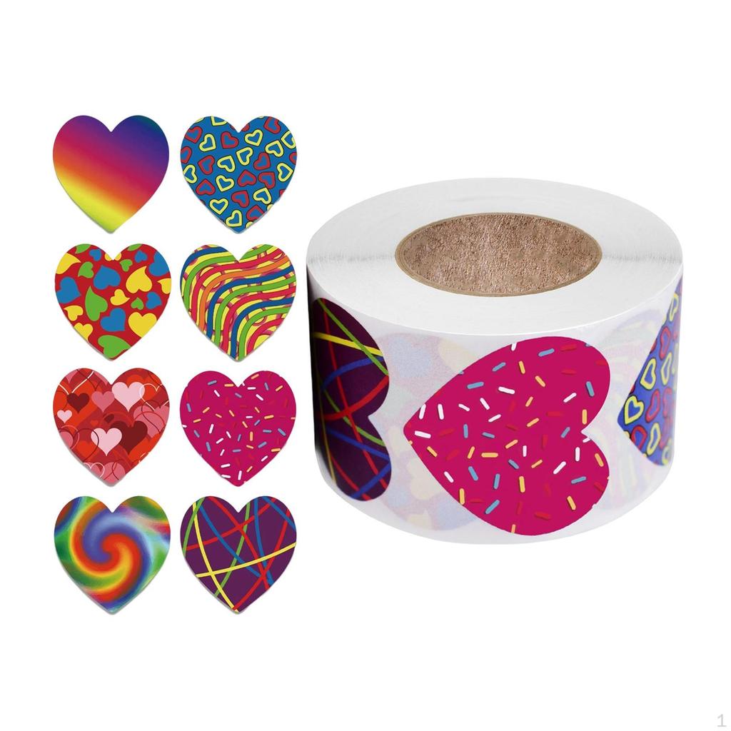 500 Pieces Funky Heart Stickers Self Decorative Sealing Labels Valentine's Day