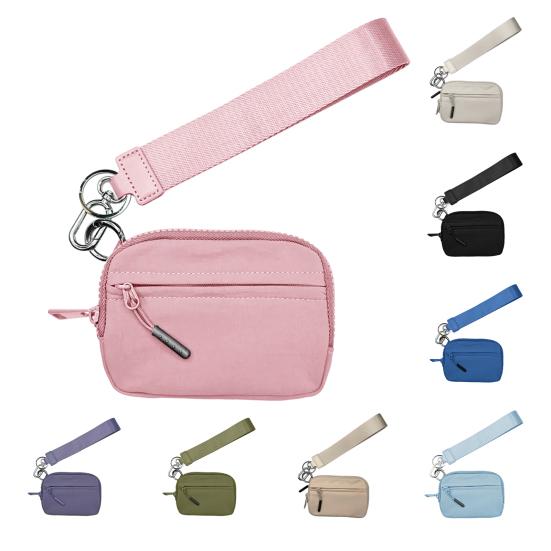 Mini Coin Bag with Wrist Strap And Multiple Card Slots Compartments Zipper Closure Portable Sanitary Napkin Storage Pouch Phone