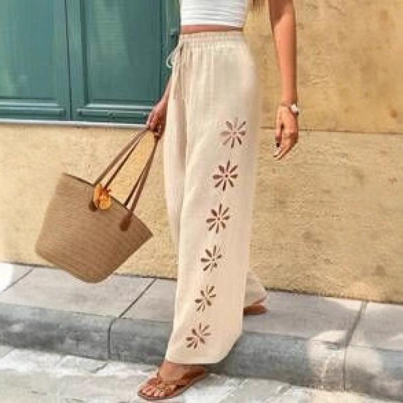 New 2026 Casual Drawstring Hollow Loose Wide-Leg Trousers