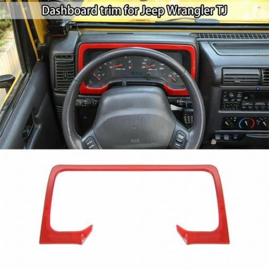 Raudonos vidinės prietaisų skydelio apdailos rėmelio apvadai Jeep Wrangler TJ 1997-2006