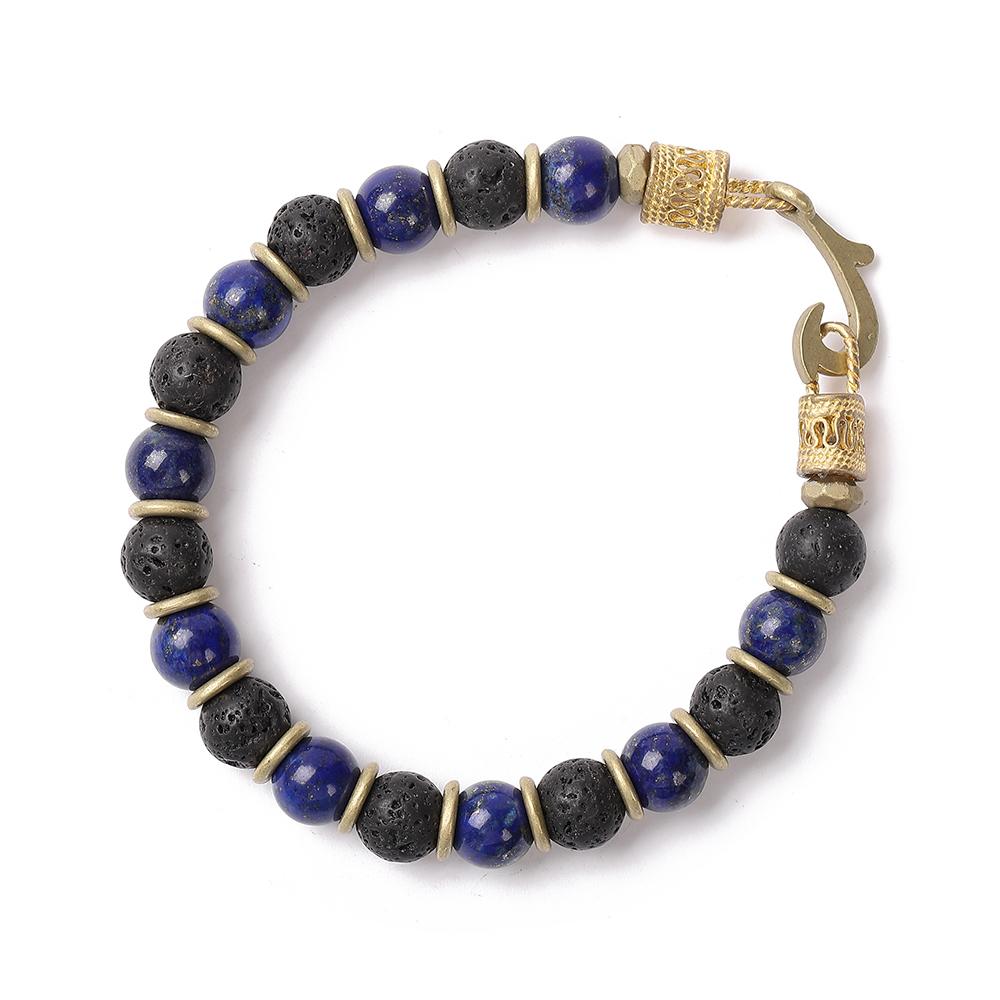 Qoocobb Lapis Lazuli & Volcanic Stone Mix Gold Classic Bracelet Gemstone Classic-05