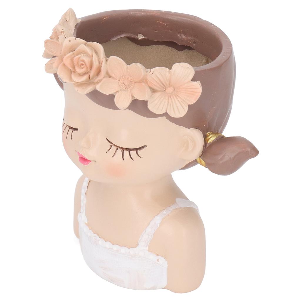 Girl Flower Pot Cute Shape Resin Face Planter Pot with Drainage Hole for Succulents Cactus Indoor