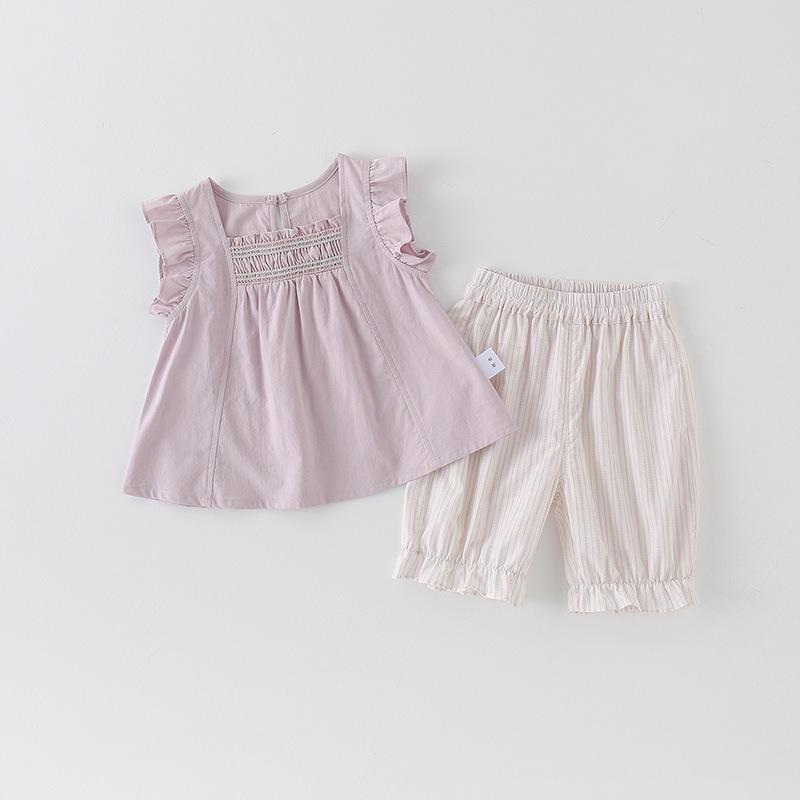 2026 Summer Flutter Sleeve Baby Girl Two-Piece Set: Sleeveless Doll Top 100 CM