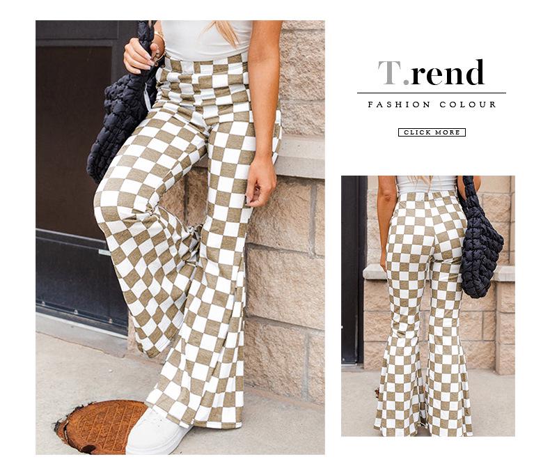 Shiying Checkered High Waist Wide Leg Pants - Casual, Fashionable, Versatile, Simple European and American Style.