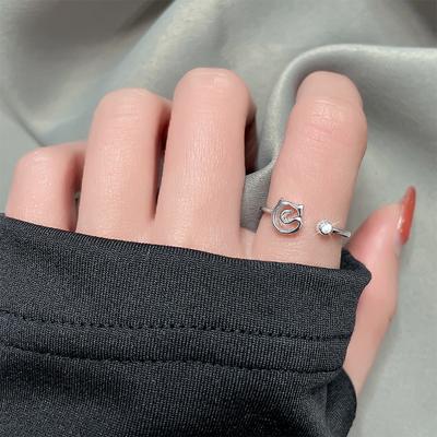 Wind Cute Lines Kitten Flash Diamond Ring Japanese Student Cute Pet Animal Open Ring