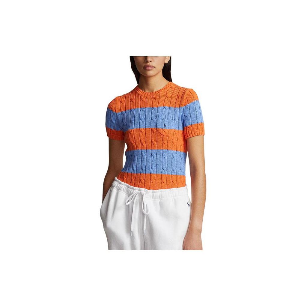 Polo Ralph Lauren SS24 Striped Cable Knit Crew Neck Slim Fit Short Sleeve Sweater Women Sweater Multicolor WMPOSWENC020886-400
