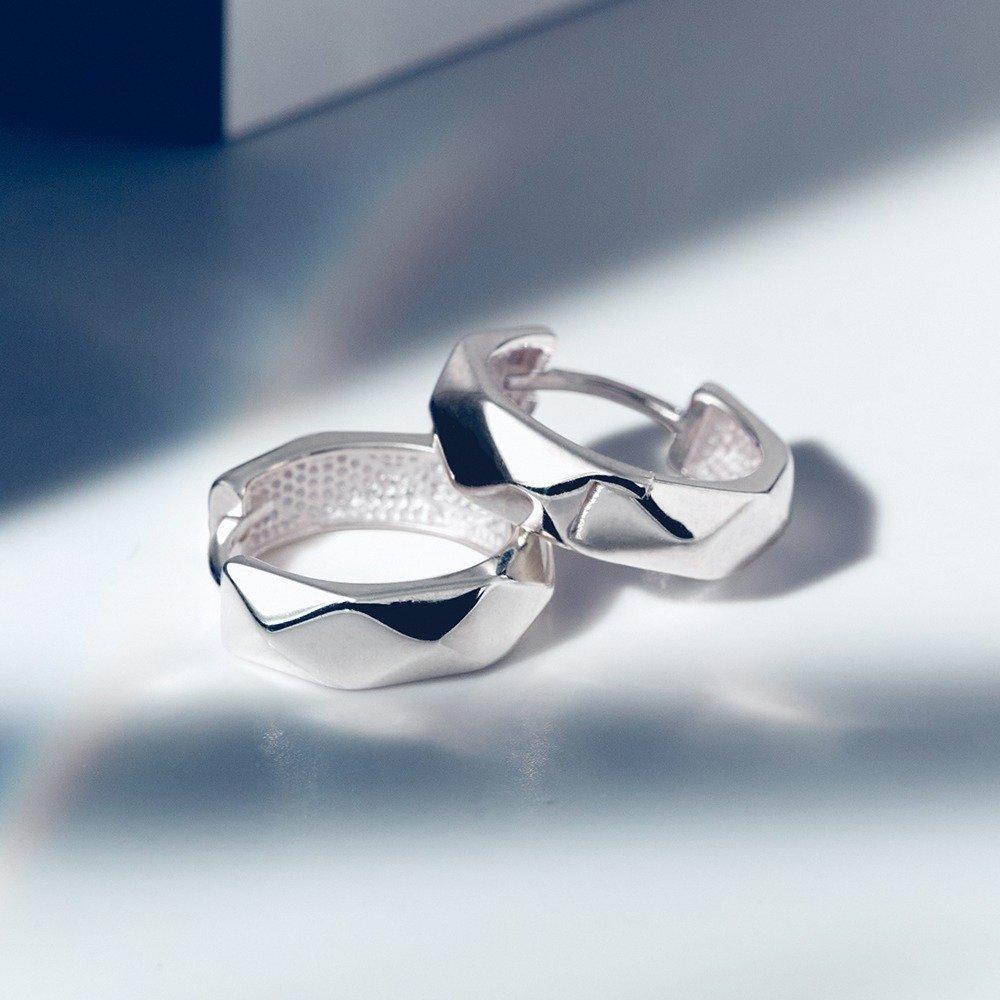 14kgf Bold Cutting One-Touch Ring Earrings (925 Silver) Cser0010 (Gift Wrapping)