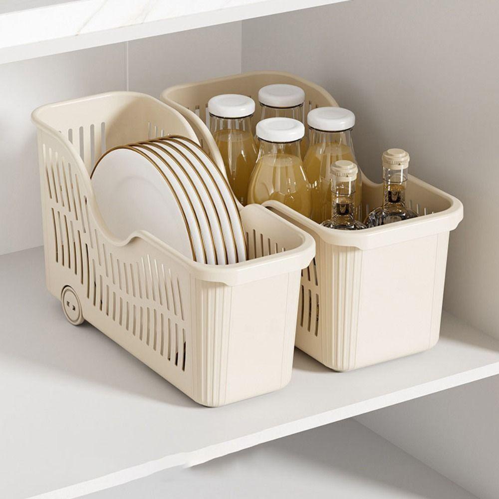 with Wheels Kitchen Storage Basket Multi-function Kitchen Cabinet Organizer Kitchen