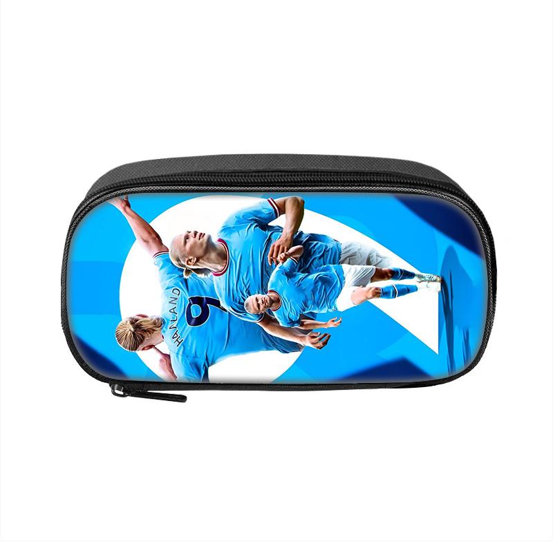 Pen Bag Football Star Student Big Capacity School Supplies Zipper Pencil Pouch Haaland Pattern Pencil Case Makeup Bag