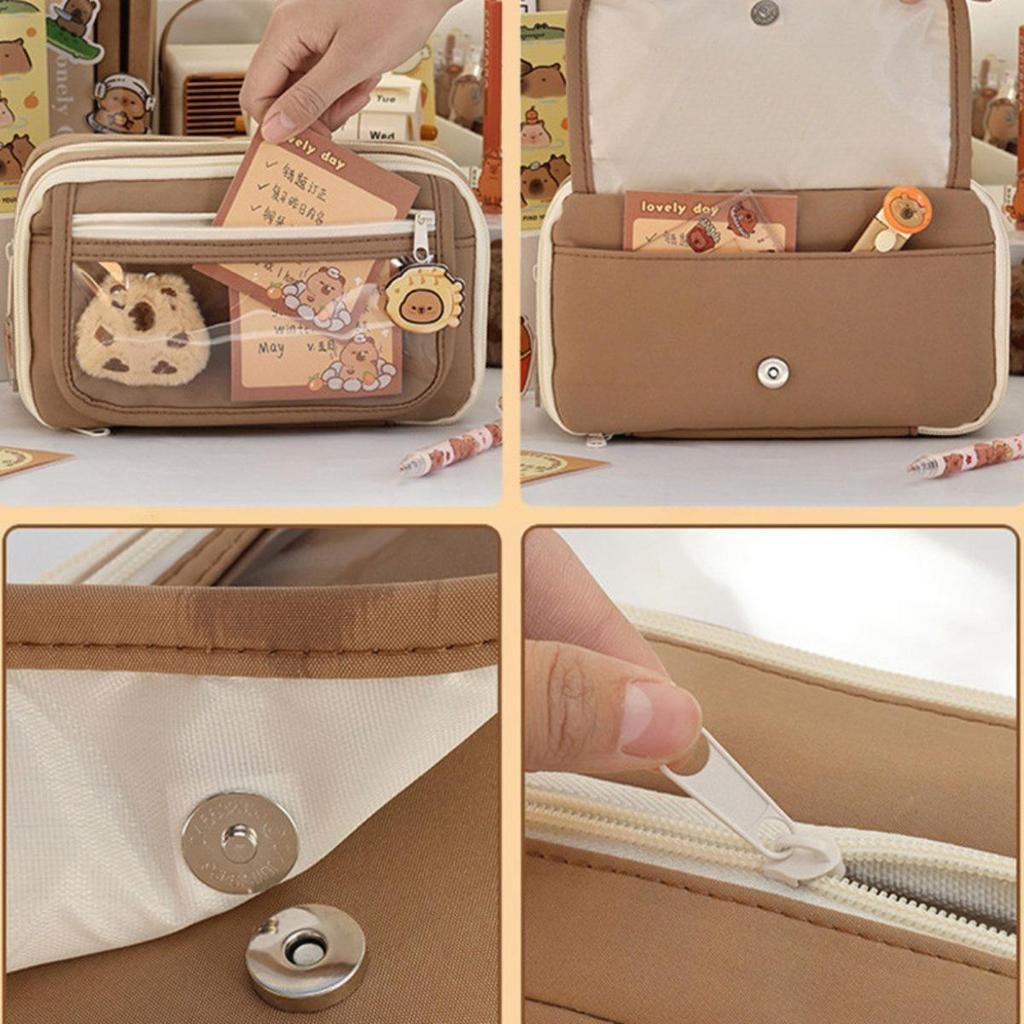 Doppellagiges Federmäppchen, große Kapazität, minimalistisches Federmäppchen aus Stoff für Schülerinnen, Schreibwaren-Organizer, Stiftetaschen