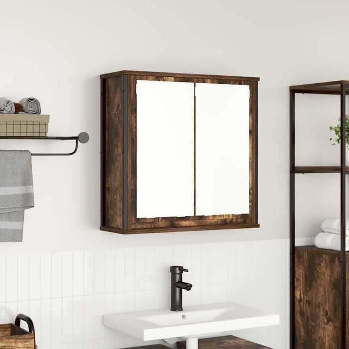 VidaXL Bathroom Wall Cabinet Mirror Smoked Oak 60x21x60 Cm, Hanging Bathroom Cabinet, Wall Unit of 861899