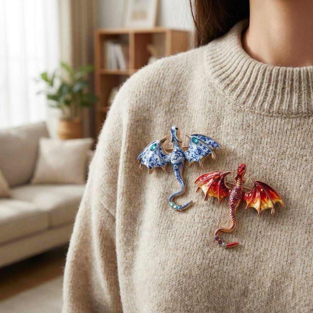 Colorful Rhinestone Enamel Flying Dragon Brooch Animal Dragon Brooch  Home Decoration Gift