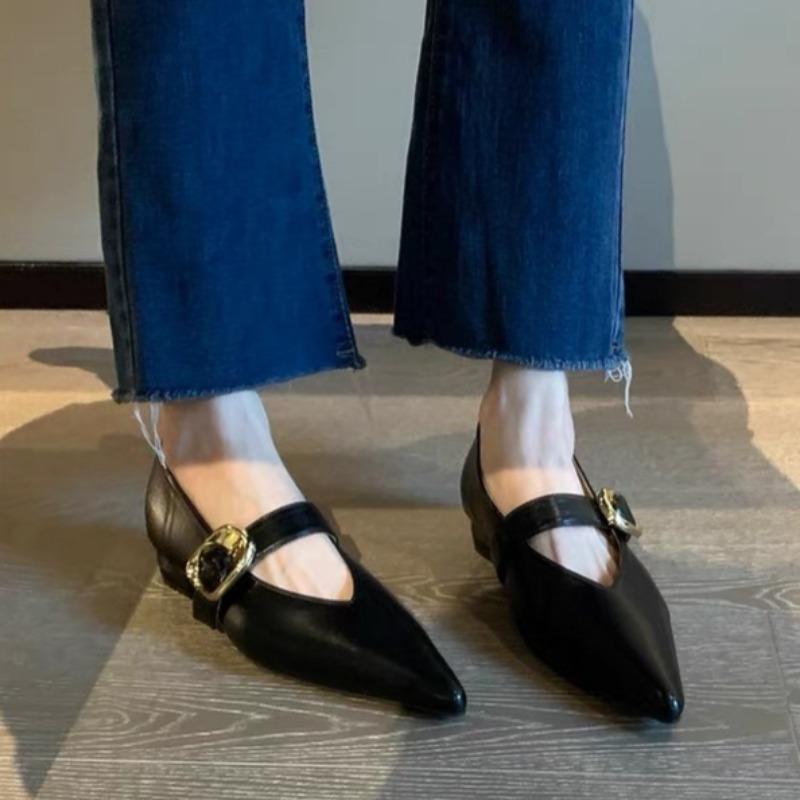 Women's Low Heel Shoes Spring New Pointed Head Shallow Mouth Soft Sole Anti-slip Wear-resistant Low Top Shoes