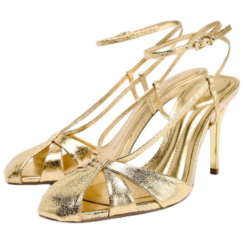Zara Pu Elegant Metallic Layer Effect Strap High Heels Women High Heels Gold 2339510091