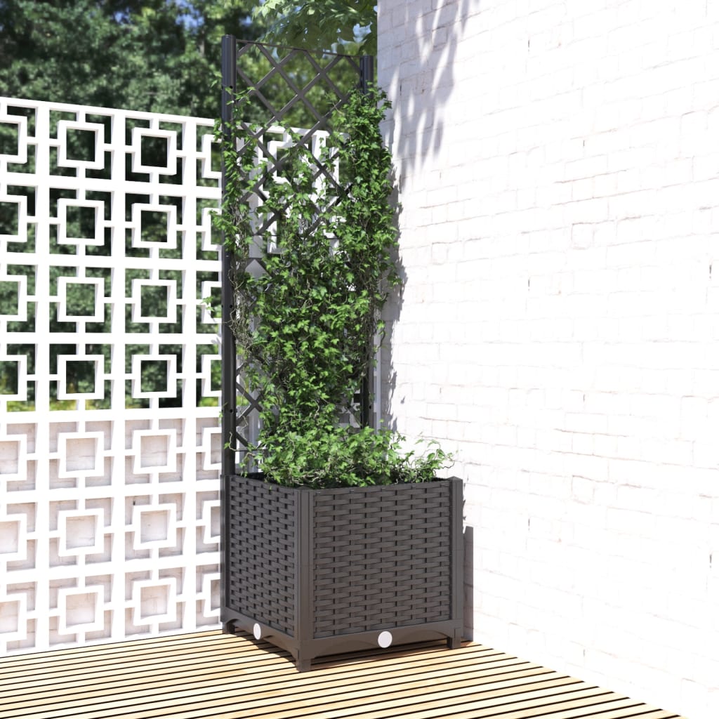 Vidaxl Garden Planter With Trellis, Black, 40X40X136 Cm, Pp