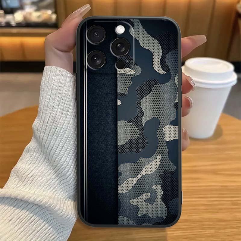 Creative camouflage pattern Phone Case For Apple iPhone 17 16 16E 15 14 13 12 11 Pro Max Plus Black Soft Silicone