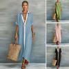 Summer Maxi Dress for Women Button Down Short Sleeve Tunic Shirt Dress Casual Travel Vacation Loose Long Dress