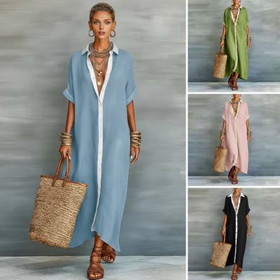Vestido Maxi de Verano para Mujer Camisa Túnica Botones Manga Corta Vestido Casual para Viajes Vacaciones Vestido Largo Holgado