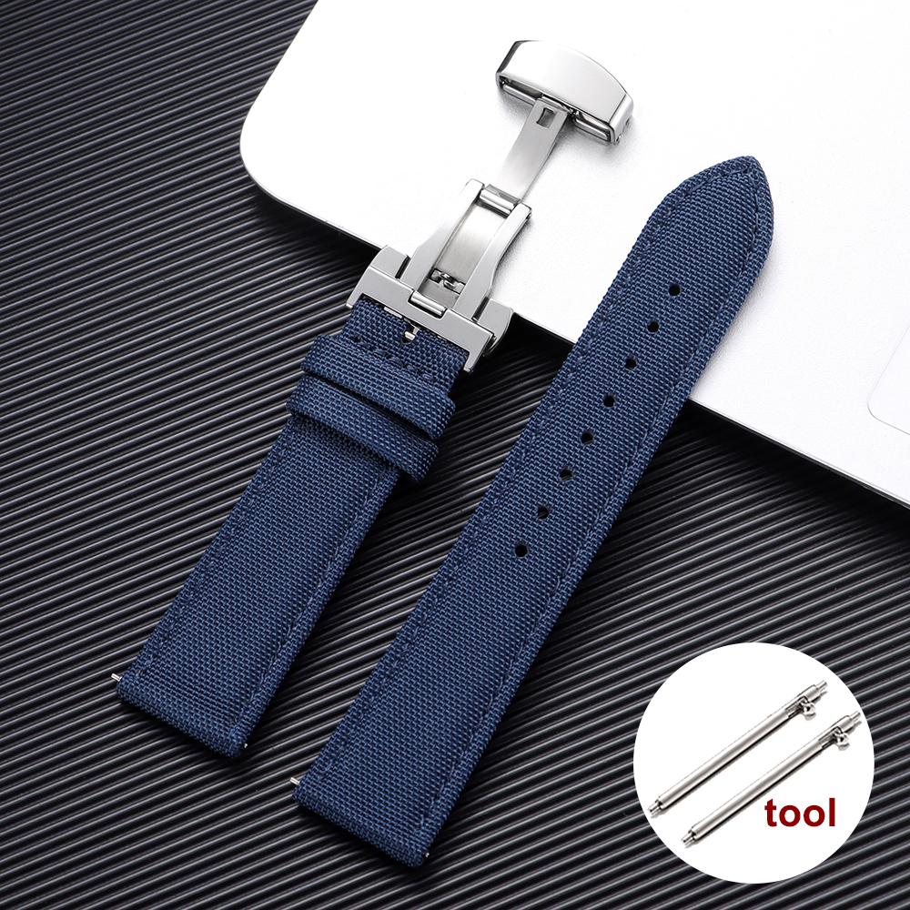 Waterproof Sailcloth Watch Band Premium Sailcloth Strap Butterfly Clasp Durable Nylon Quick Release Bracelet 20mm 22mm Wristbelt