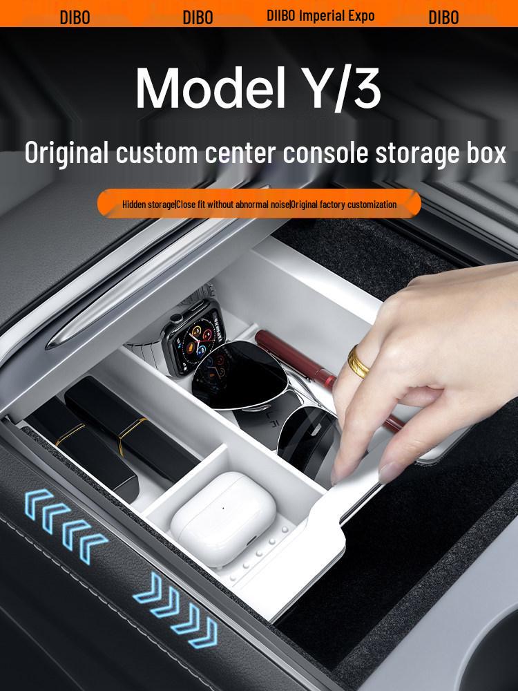DiBo Central Control Storage Box for Tesla Model 3/Y Armrest - Car Interior Organizer and Decorative Accessory.