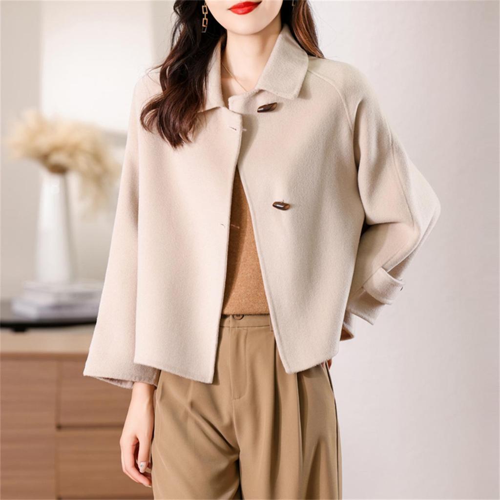 Cappotto Corto da Donna in Lana Double-Face - Elegante e Vestibilità Larga per Autunno/Inverno 2025