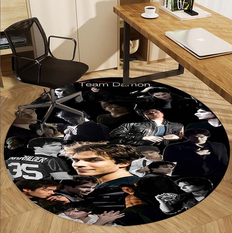 Damon Salvatore Pattern Round Rug, Indoor/Outdoor Mat, for Picnic, Gameroom, Bedroom, Office, Living Room, Home Decor Carpet, Birthday Gift