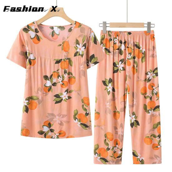 Fashion Pajamas Two Piece Set Set T-shirt Pants Set Women's Summer Pajamas for Mom